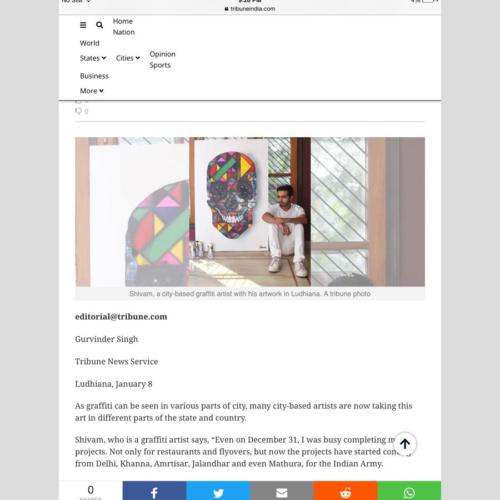 The Tribune - Shivam with his art work.