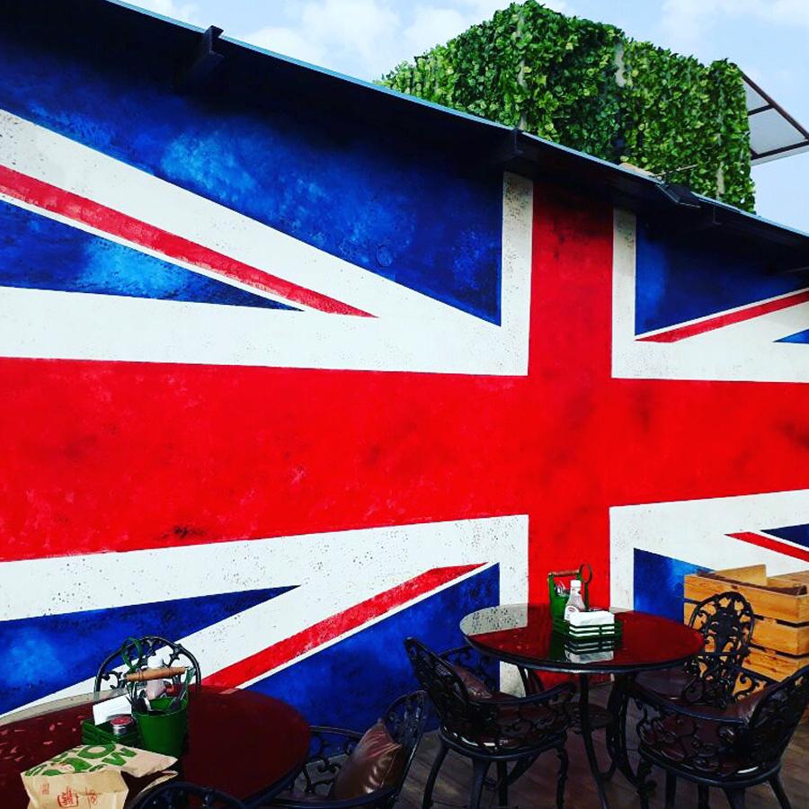 Union Jack- Union Flag, painted at terrace area of Peddlers, Ludhiana