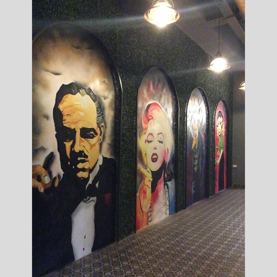 Wall of Hollywood- Murals of some famous actors hand painted at Pops Barbacoa (Lounge & bar) Gurgaon